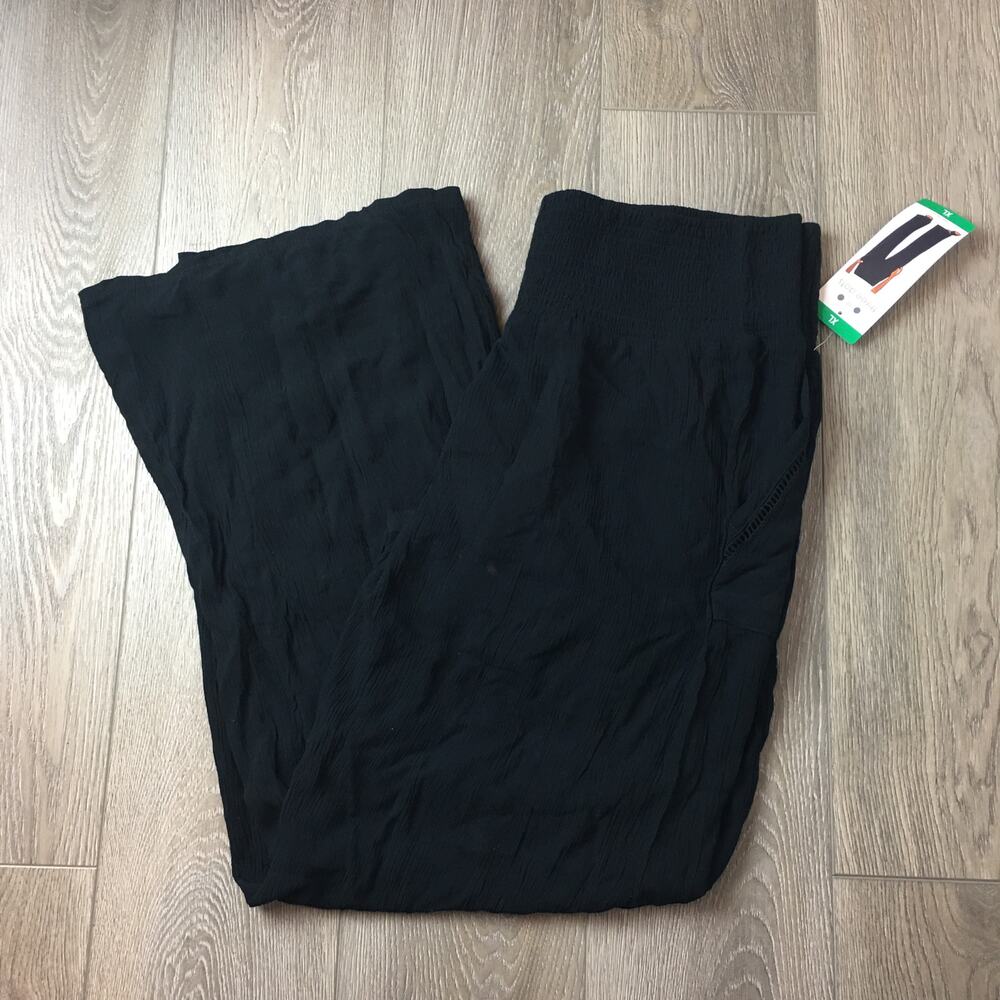 NWT Three Dots Pants Rayon Flare Leg Pull On Lightweight Black XL